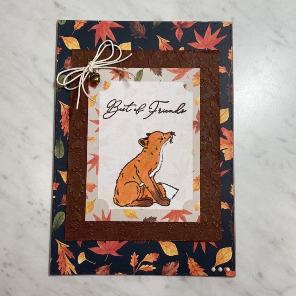 Best of Friends Fox Leaves Handmade Card